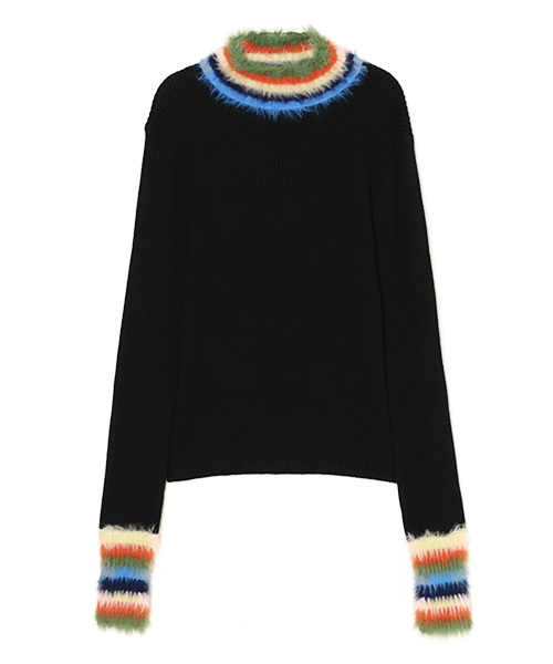 FUR SWITCHED HIGHNECK RIB KNIT
