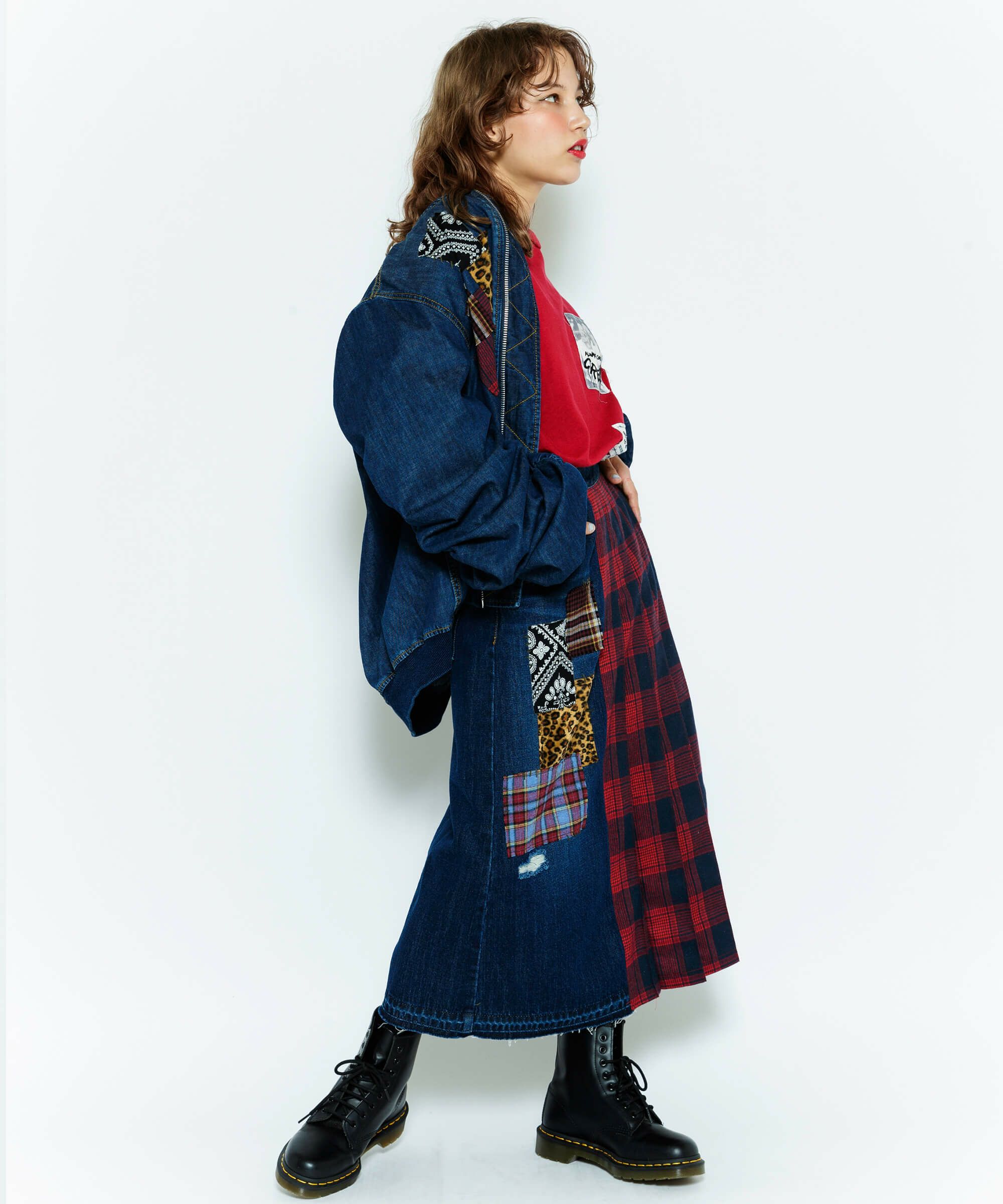 レディース Candy - Candy Stripper CHECK PATCHWORK DENIM パンツの