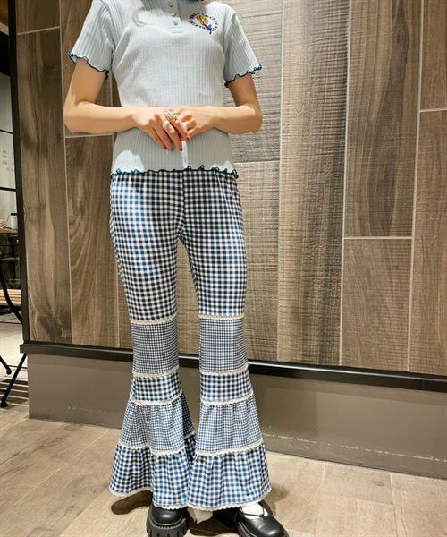 GINGHAM CHECK FLARE PANTS