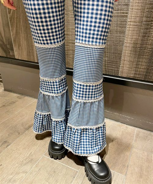 GINGHAM CHECK FLARE PANTS
