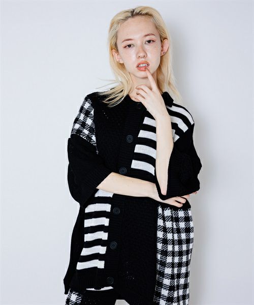 COVERED WITH PATTERNS KNIT CARDIGAN | Candy Stripper（キャンディ