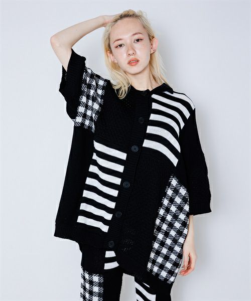 COVERED WITH PATTERNS KNIT CARDIGAN | Candy Stripper（キャンディ 