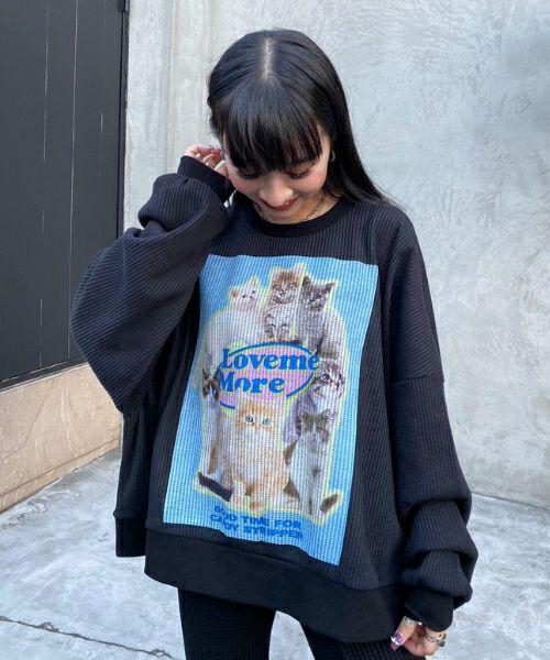 Candystripper スウェット 猫　MEOW WAFFLE トップス 緑