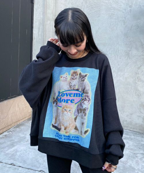 Candystripper スウェット 猫 MEOW WAFFLE トップス 緑 