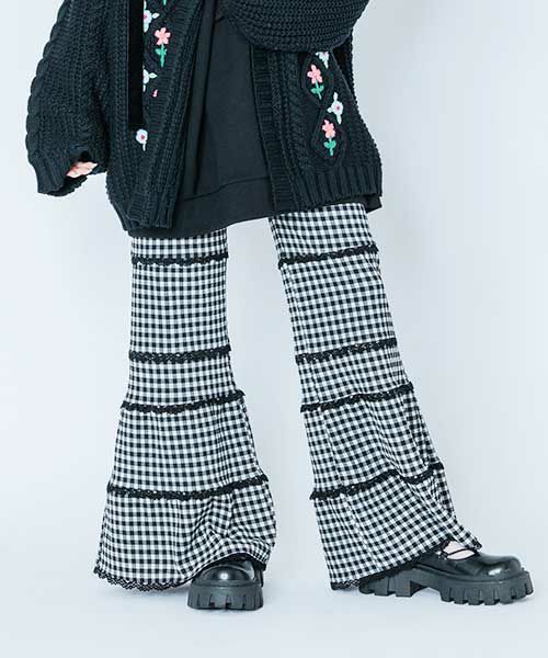 Candy stripper GINGHAM CHECK FLARE PANTS 人気メーカー・ブランド ...