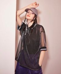 SHEER GLITTER POLO トップス SHEER GLITTER POLO TOPS | Candy Stripper（キャンディ