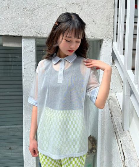 SHEER GLITTER POLO TOPS