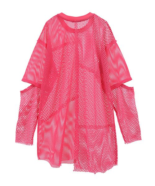 CUT SLEEVE MESH PATCHED TOPS | Candy Stripper（キャンディ