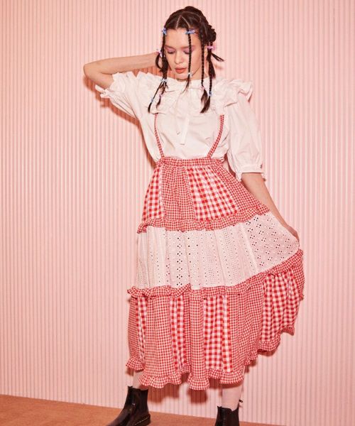 キャンスパ CHECK TIERED FRILL JUMPER スカート - スカート