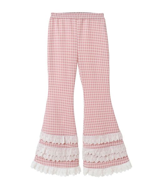 LACY GINGHAM FLARE PANTS