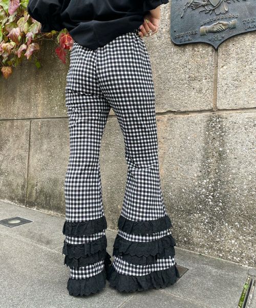 LACY GINGHAM FLARE PANTS