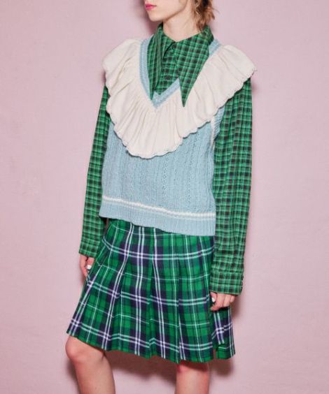 ASYMMETRIC WRAP CHECK PLEATS SKIRT | Candy Stripper（キャンディ