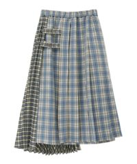 ASYMMETRIC WRAP CHECK PLEATS SKIRT