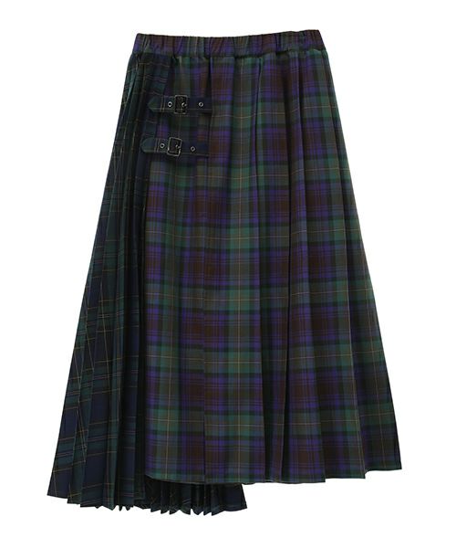 ASYMMETRIC WRAP CHECK PLEATS SKIRT | Candy Stripper（キャンディ  