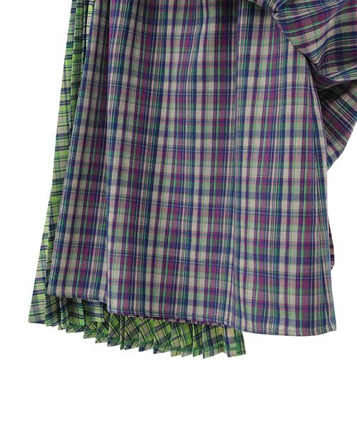 ASYMMETRIC WRAP CHECK PLEATS SKIRT