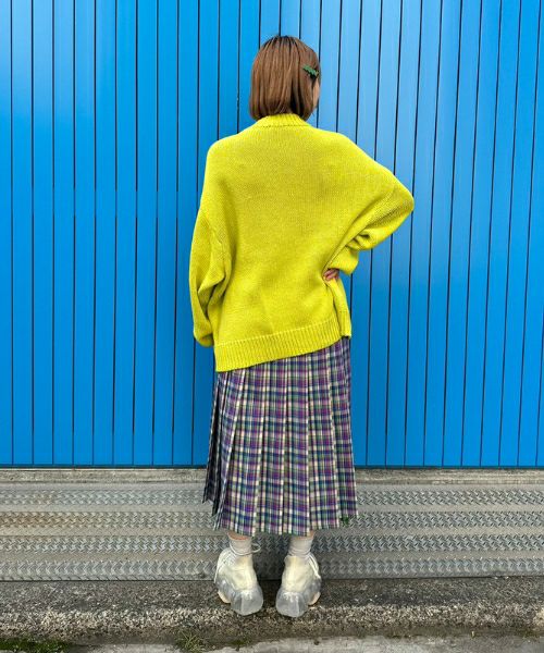 ASYMMETRIC WRAP CHECK PLEATS SKIRT | Candy Stripper（キャンディ