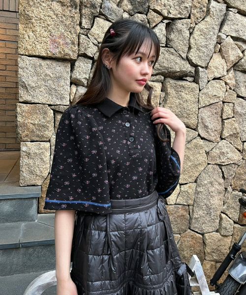 TINY FLOWERS WAFFLE POLO TOPS | Candy Stripper（キャンディ