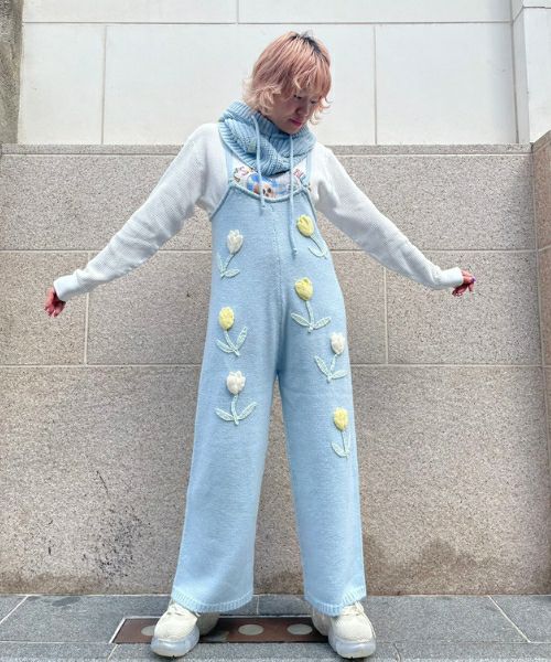 TULIP LOVER KNIT SALOPETTE | Candy Stripper（キャンディ  