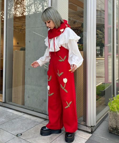 TULIP LOVER KNIT SALOPETTE | Candy Stripper（キャンディ 