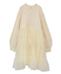 TULLE DOCKING CABLE KNIT ONE-PIECE | Candy Stripper（キャンディ