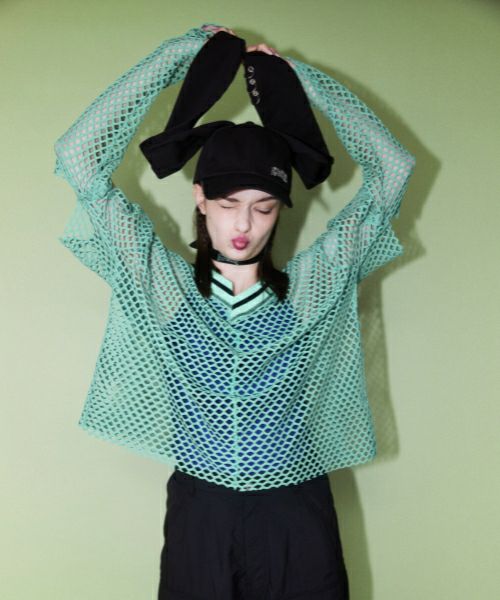 23SS完売美品Candy Stripperメッシュトップスビッグプルオーバー CUT SLEEVE MESH PATCHED TOPS | Candy Stripper（キャンディ