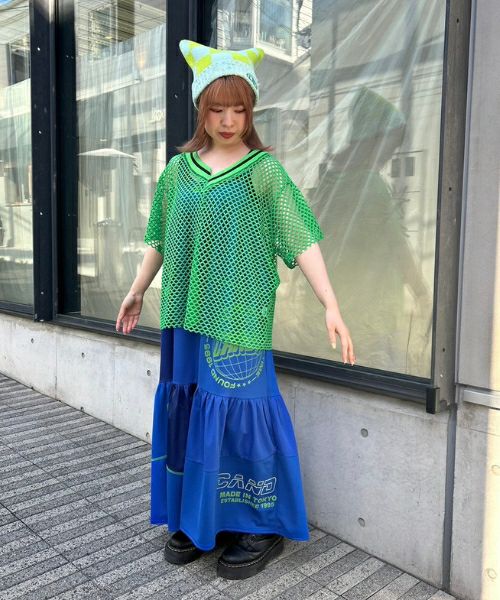 CUT OFF SLEEVE MESH TOPS | Candy Stripper（キャンディ