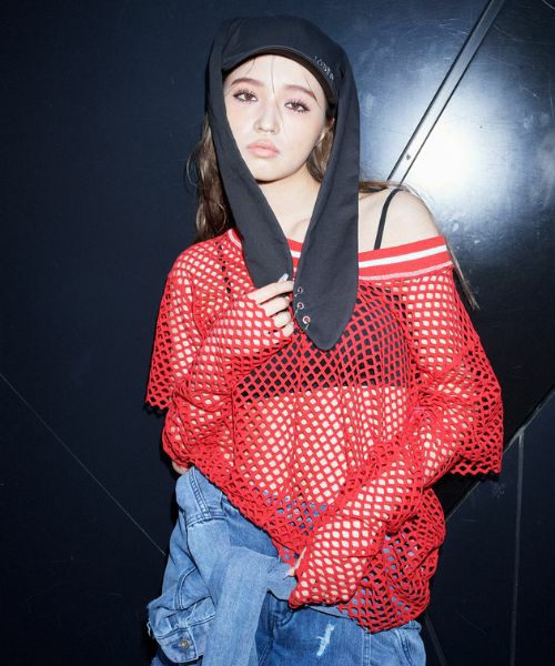 CUT OFF SLEEVE MESH TOPS | Candy Stripper（キャンディ