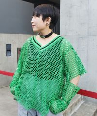 CUT OFF SLEEVE MESH TOPS | Candy Stripper（キャンディ