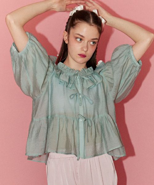 【美品】　アメリ　CANDY SLEEVE DOCKING BLOUSE ameri CANDY SLEEVE DOCKING BLOUSE ブラウス 緑