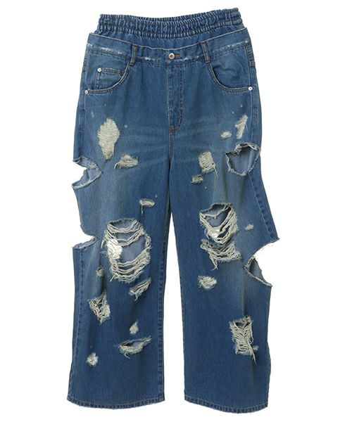 DAMAGE LAYERED DENIM PANTS | Candy Stripper（キャンディ