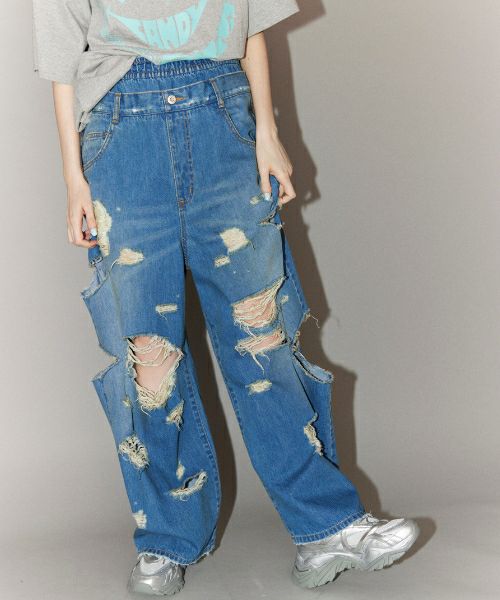 DAMAGE LAYERED DENIM PANTS | Candy Stripper（キャンディ ...