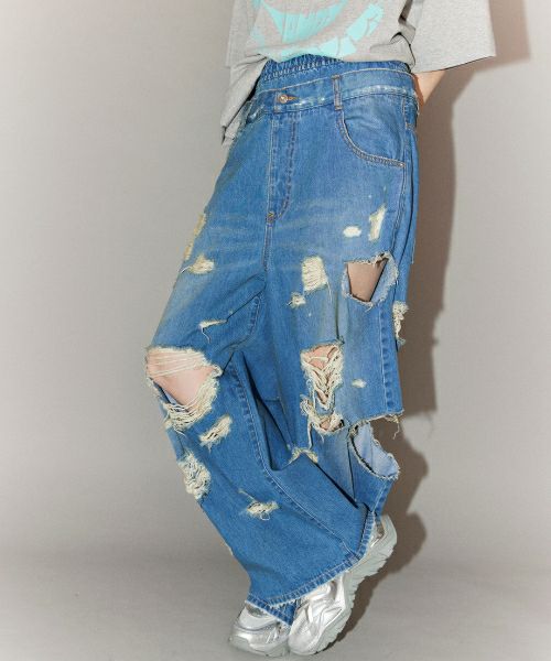 DAMAGE LAYERED DENIM PANTS