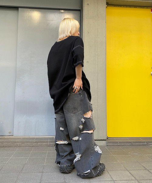 DAMAGE LAYERED DENIM PANTS