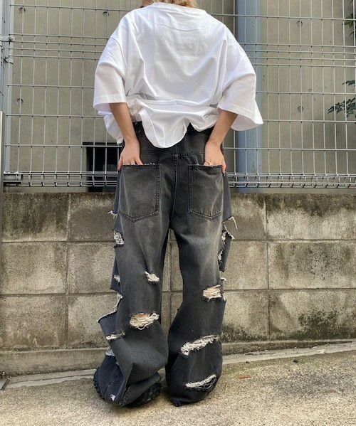 DAMAGE LAYERED DENIM PANTS | Candy Stripper（キャンディ