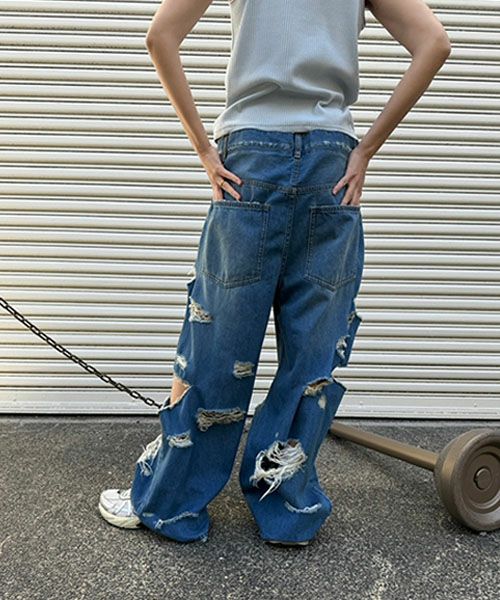 DAMAGE LAYERED DENIM PANTS