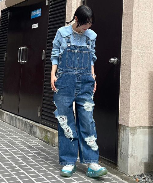 DAMAGE DENIM SALOPETTE | Candy Stripper（キャンディ