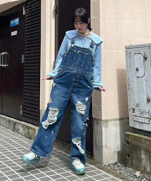 DAMAGE DENIM SALOPETTE | Candy Stripper（キャンディ