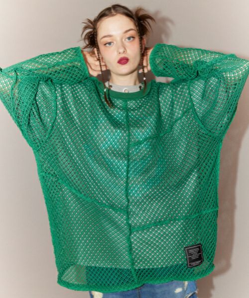 23SS完売美品Candy Stripperメッシュトップスビッグプルオーバー CUT SLEEVE MESH PATCHED TOPS | Candy Stripper（キャンディ