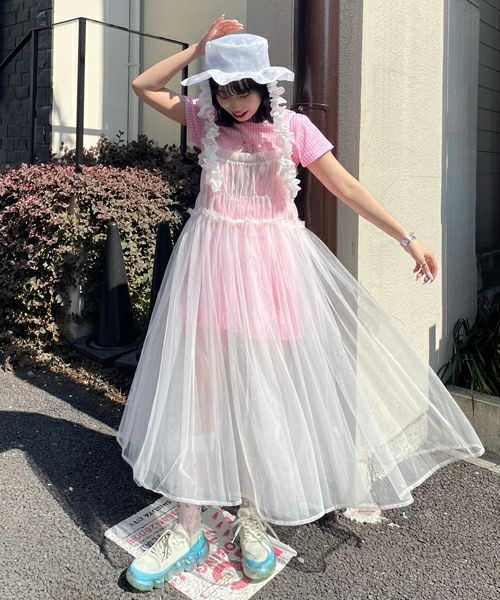 TULLE SHIRRING DRESS | Candy Stripper（キャンディ ストリッパー  