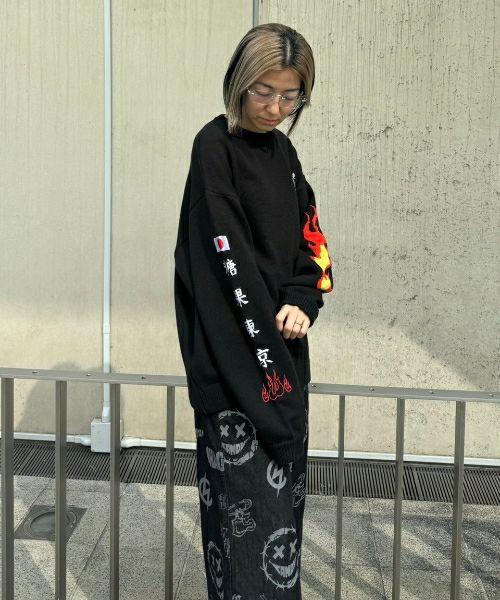 鴨と月刺繍 スカジャン 黒/アイボリー なつかしい