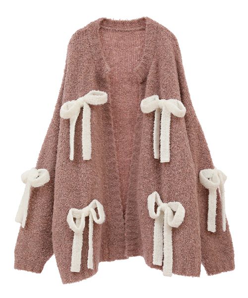 偉大な KNIT RIBBON FLUFFY CARDIGAN Stripper（キャンディ Candy | トップス