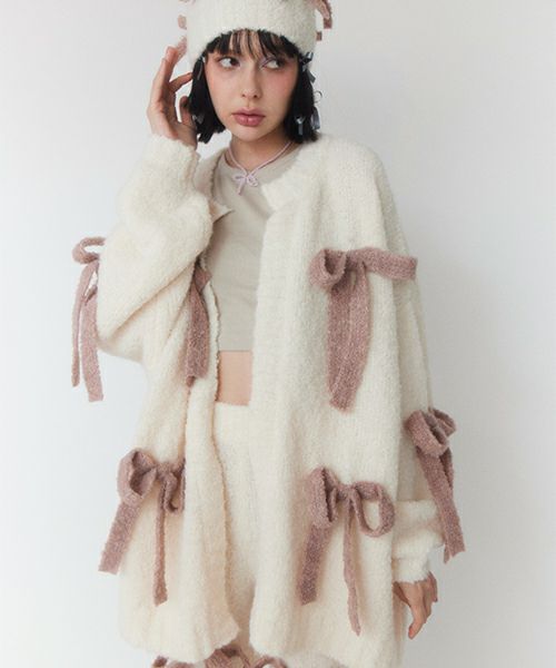 FLUFFY RIBBON KNIT CARDIGAN | Candy Stripper（キャンディ