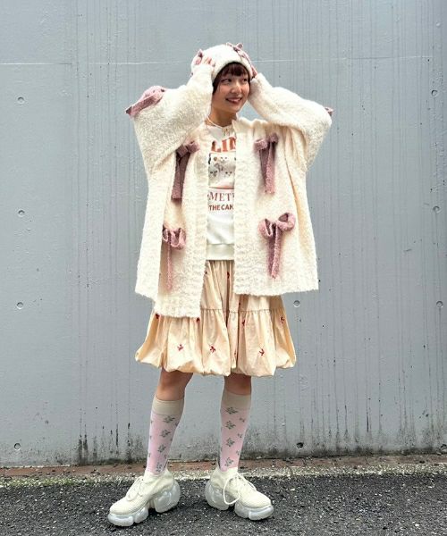 FLUFFY RIBBON KNIT CARDIGAN | Candy Stripper（キャンディ
