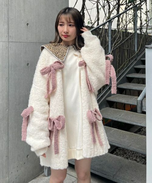 FLUFFY RIBBON KNIT CARDIGAN | Candy Stripper（キャンディ