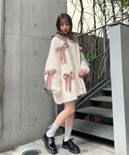 FLUFFY RIBBON KNIT CARDIGAN | Candy Stripper(キャンディ FLUFFY RIBBON KNIT CARDIGAN | Candy Stripper(キャンディ