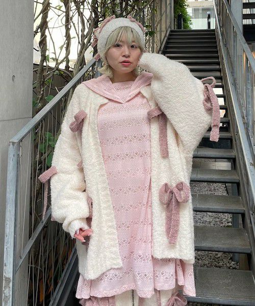 FLUFFY RIBBON KNIT CARDIGAN | Candy Stripper（キャンディ