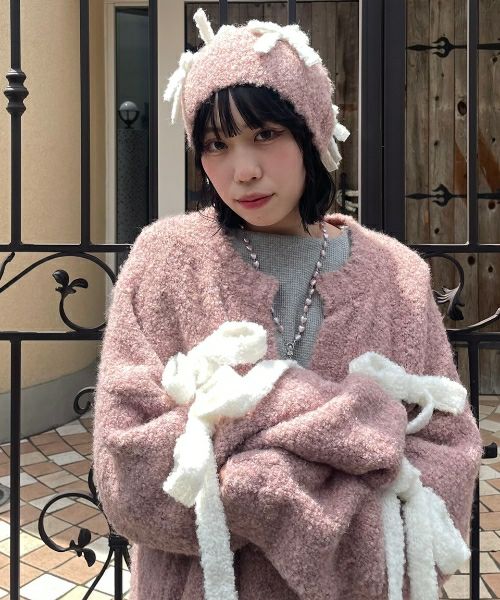 FLUFFY RIBBON KNIT CARDIGAN | Candy Stripper（キャンディ 