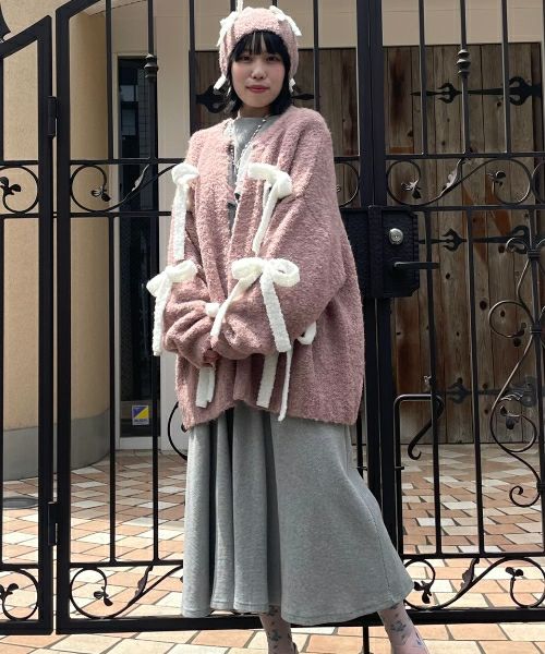FLUFFY RIBBON KNIT CARDIGAN | Candy Stripper（キャンディ