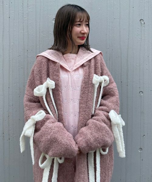FLUFFY RIBBON KNIT CARDIGAN | Candy Stripper（キャンディ  