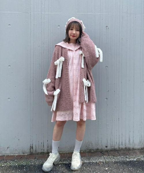 FLUFFY RIBBON KNIT CARDIGAN | Candy Stripper（キャンディ